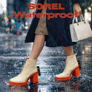 Sorel Brex Chelsea Boots Waterproof Beige Orange Leather Size 9.5 NEW
